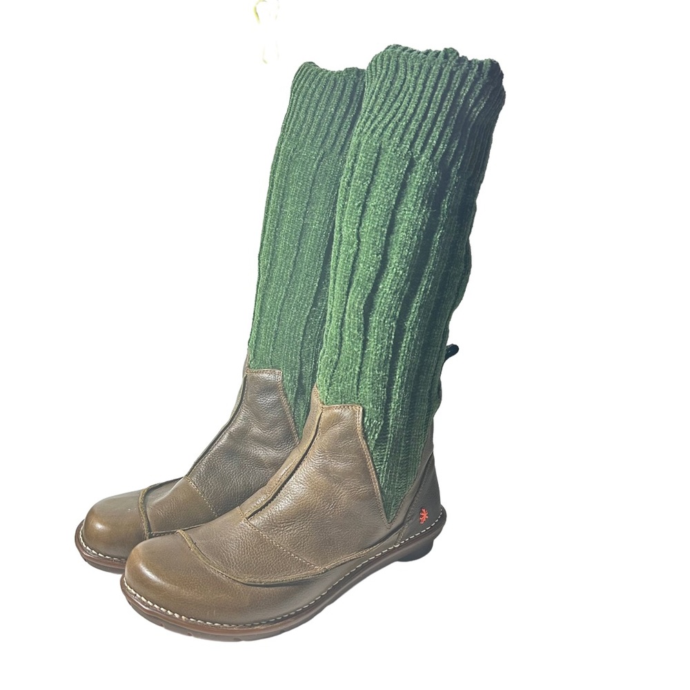 ART Shoes Boots Brown Leather Green Knit Sweater EU Size 40 Espana Spain Y2k 00s